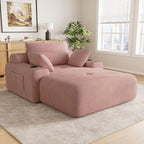 69” Oversized Chaise Lounge Chair Indoor, Soft Floor Chaise Lounge Reading Chairs with 4 Side Pockets and 2 Cup Holders, Comfy Corduroy Sleeper Sofa Bed for Living Room Bedroom, Pink