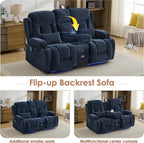 TUNYI Wall Hugger Power Loveseat Recliner - RV Reclining Loveseat with Console Theater Seating RV Recliner Sofa with USB/Outlet//Cup Holder/LED Light/Side Pocket (Dark Blue, Loveseat)