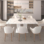 78.74" Extendable Dining Room Table for 6-10 Modern Faux Marble Wooden Expandable Kitchen Table Pedestal Base,Large Rectangle Dining Table,White