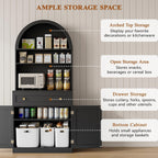 71" Tall Arched Kitchen Pantry Cabinet, Modern Kitchen Storage Cabinets with Hidden Drawer and Spacious Countertop, Wooden Storage Pantry Cabinet for Living Room, Dining Room, Black
