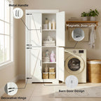 Homy Casa Farmhouse Kitchen Pantry Storage Cabinet, White Barn Door, 4-Door and 2 Shelves for Large Storage, 39 x 34 x 68.1 in，Standing Storage for Kitchen, Bathroom, Garage, Dinning Room Utility Room