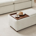 CHITA Storage Ottoman with Tray Lids, FSC Certified Small Rectangular Bench for Living Room, Bedroom, Fabric in Linen