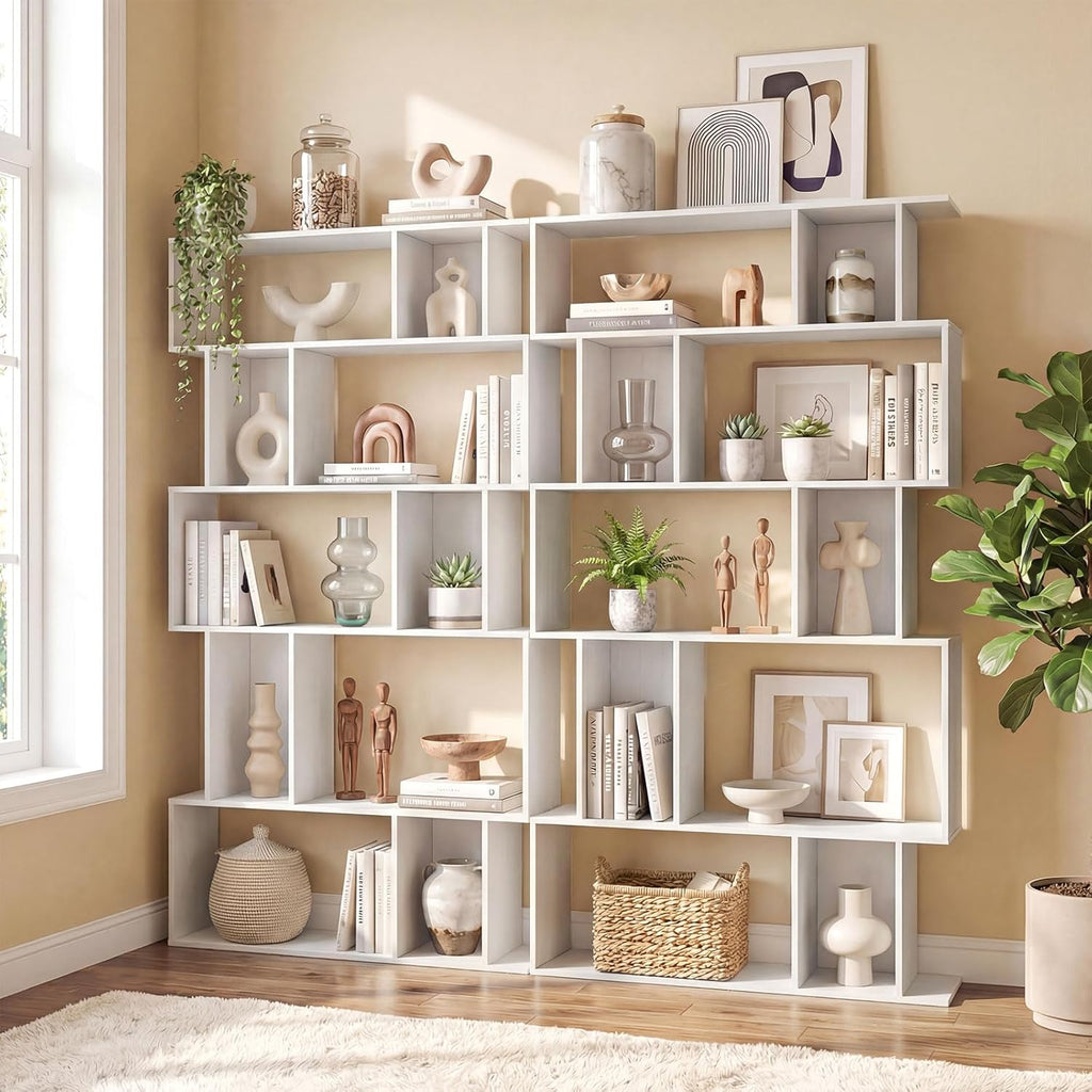 Giantex 5-Tier Bookshelf, 10-Cube White Geometric Bookcase with 5 Closed-Back Cubbies, Anti-toppling Kits, Open Display Storage Shelf for Living Room, Home Office, Bedroom
