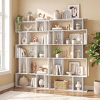 Giantex 5-Tier Bookshelf, 10-Cube White Geometric Bookcase with 5 Closed-Back Cubbies, Anti-toppling Kits, Open Display Storage Shelf for Living Room, Home Office, Bedroom