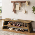 47 inch Entryway Bench, Wood Entry Bench for Shoe Storage, 2-Tier Modern Farmhouse Long Shoe Bench for Hallway, Front Door, Bedroom, Living Room, Closet, Mudroom, Rustic Brown
