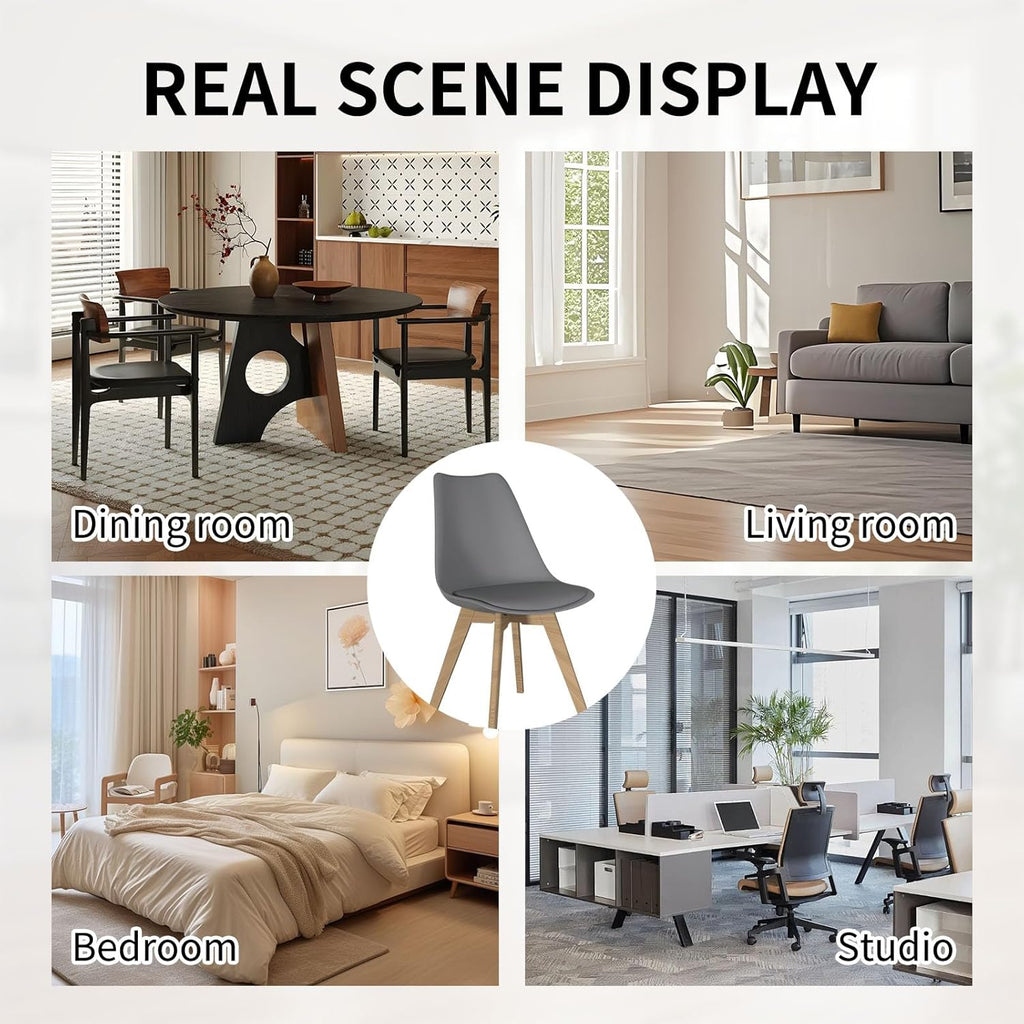 YLGJ&TIDY Modern Dining Chairs Set of 4 PU Leather Upholstered Chairs with Wooden Legs Mid Century Soft Padded Kitchen Chairs for Living Room Bedroom Dining Room Patio (Gray, Pack of 4)