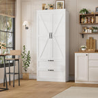 HOSTACK 70" Kitchen Pantry Storage Cabinet, Farmhouse Pantry Cabinet, White | Large Food Kitchen Pantry with 2 Wide Drawers & Adjustable Shelf, Tall Snack Cabinet with Doors, Dining Room, Living Room