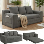 Couch,3 Seater Couch Bed – 3-in-1 Convertible Sleeper Sofa with Side Pockets & Handle,Pull Out Corduroy Futon for Small Space,Living Room & Bedroom, 3 Pillows Included,No Assembly