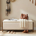Usaint 47" Fabric Upholstered End of Bed Storage Ottoman Bench, Beige | Entryway Bench with Storage and Rubberwood Legs, 24.5 Gallons Storage Space, Hinged, for Bedroom, Living Room