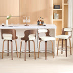 ClinQ 26" Counter Height Barstool Set of 2，Bentwood Leg and Back，White | 360° Swivel Barstool | Faux Leather Upholstered Seating | Ergonomic Backrest | Mid Century Style | Kitchen & Restaurant Use