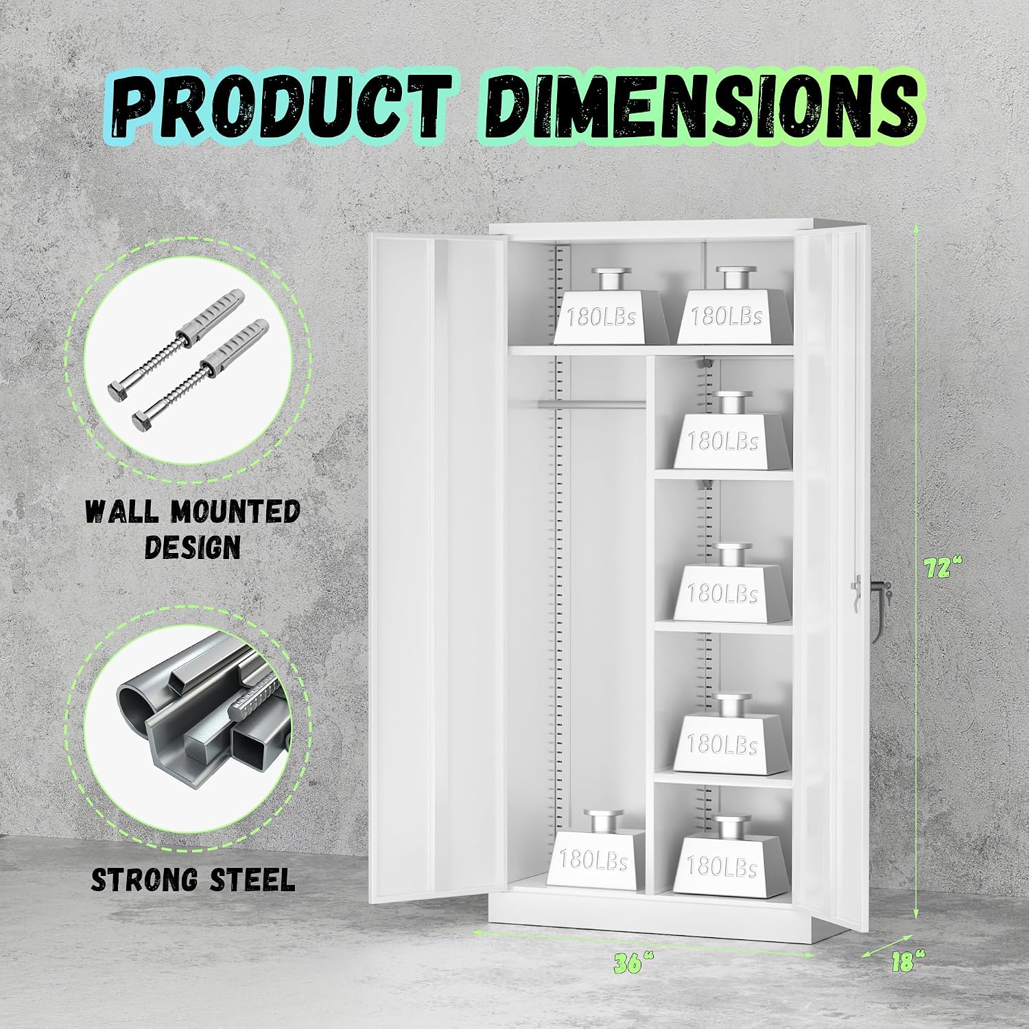 Bonusall Metal Wardrobe Closet, 72" Armoire Wardrobe with Lockable Doors, Split Closet Design, Left for Hanging and Right for Shelves, Armoires for Home Office, Bedroom, Laundry Room(White)