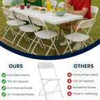 BTEXPERT Set of 5 Pack, White Plastic Folding Chair Steel Frame Commercial High Capacity Event Chair Lightweight Set for Office Wedding Party Picnic Kitchen Dining Church School