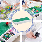 3 in 1 Construction Play Table Compatible with Lego, Game Table with Block Board and Train Car, Rolling Game Table with Locking Wheels and Storage Space, Suitable for Storing Under Bed or Sofa (White)