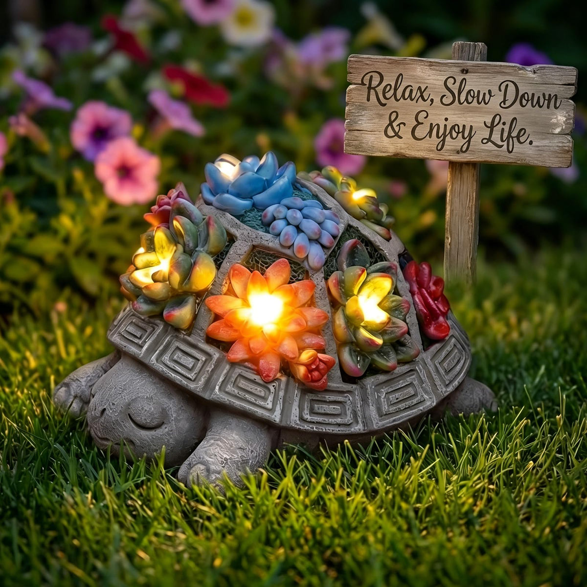 Snclriao Solar Turtle Garden Outdoor Decor with Succulent & 7 LED Lights – Outside Tortoise Statue Decor for Yard Patio Balcony & Backyard - Home House Decoration Art - Gift for Men Dad Women Mom
