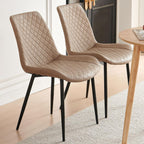 Dining Chairs Set of 4, Modern Upholstered Faux Leather Dining Room Chairs with Diamond Quilted Cushion, Sturdy Metal Legs, Easy Assembly (4 Chairs, Beige)
