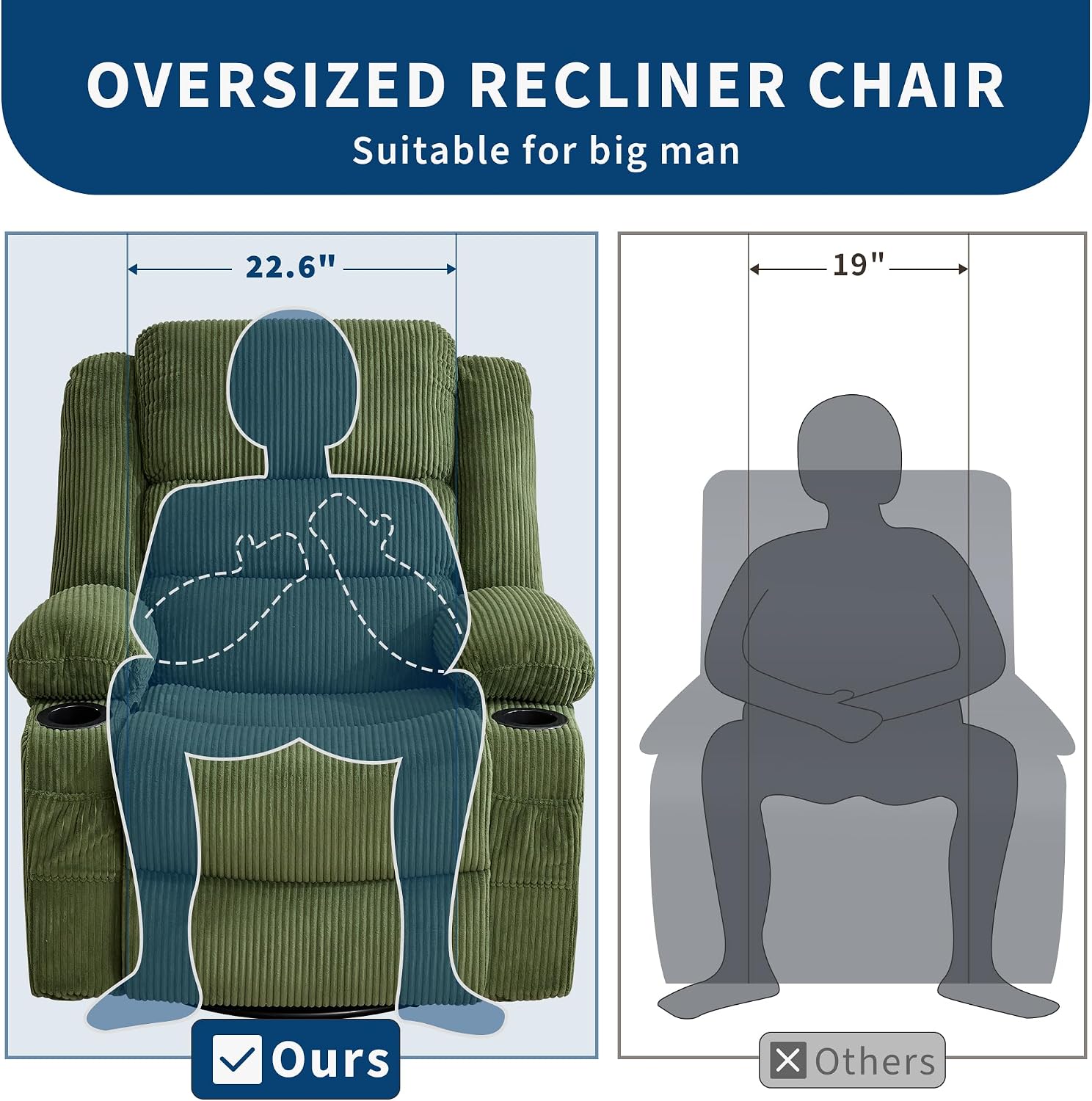 Garvee Rocking Recliner Chair for Adults Wide 360° Swivel Rocker Recliner