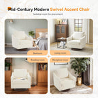 VINGLI Mid-Century Modern Swivel Accent Chair, 360°Upholstered Armchair, Home Sofa with Track Arms for Living Room, Bedroom, Reading Room, Club Swivel Chair,Chenille Beige