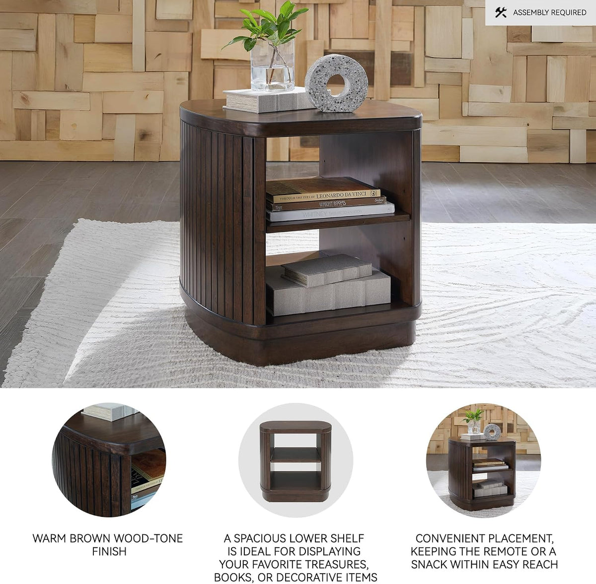 Signature Design by Ashley Korestone Contemporary End Table with Storage and Adjustable Shelf, Dark Brown