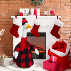 Christmas Red and Black Buffalo Plaid Goose Outfit Clothes for 23" High Cement or Plastic Goose Lawn Clothing Porch Garden Costume for Yard Outdoor Patio Statue Xmas Holiday Decor