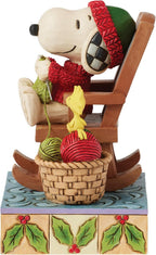Enesco Peanuts by Jim Shore Snoopy in Rocking Chair Knitting with Woodstock Figurine, 5 Inch, Multicolor