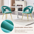 Puffy Bubble Ball Chain Chairs Set of 2, Modern Velvet Dining Chairs with Gold Legs, Contemporary Luxury Kitchen Chairs, Handcrafted Backrest, Lumbar Support, Suitable for Kitchen, Dining Room, Teal