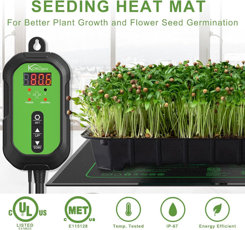 10"x 20" Seedling Heat Mat and Digital Thermostat Combo Set - KOKOPRO Warm Hydroponic Heating Pad for Seed Germination Indoor Gardening Greenhouse for Reptiles Seedlings Incubation Fermentation