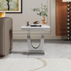 Henf 23in Square End Table Faux Marble End Table w/U Shape Steel Base,Luxury Sofa Side Table Tea Table for Living Room Office, Nightstand Bedside Table for Bedroom, White and Silver End Side Table