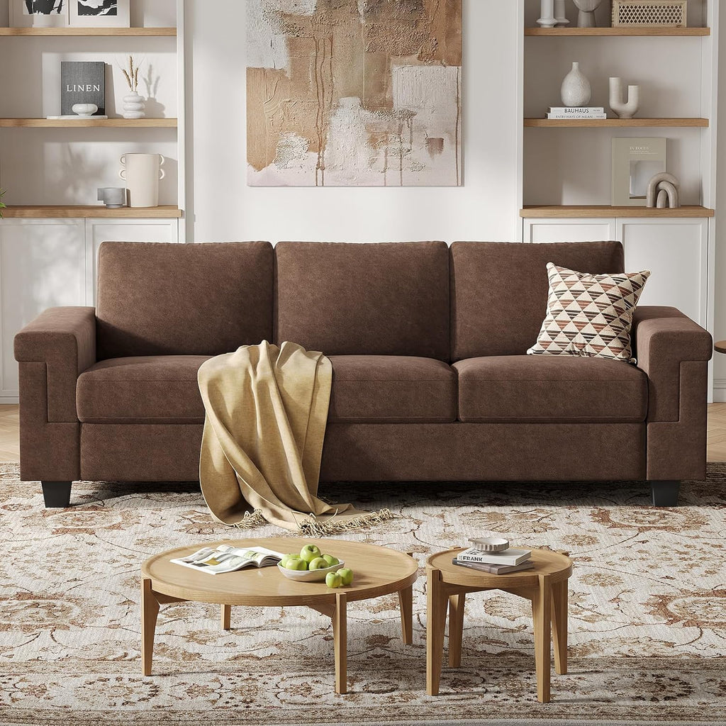 COPIAE 3 Seater Sofa Couch with Deep Seat, 90" Modern Upholstered Sofa with Armrests, Easy Installation, Comfy Couches for Living Room, Apartment,Dark Brown