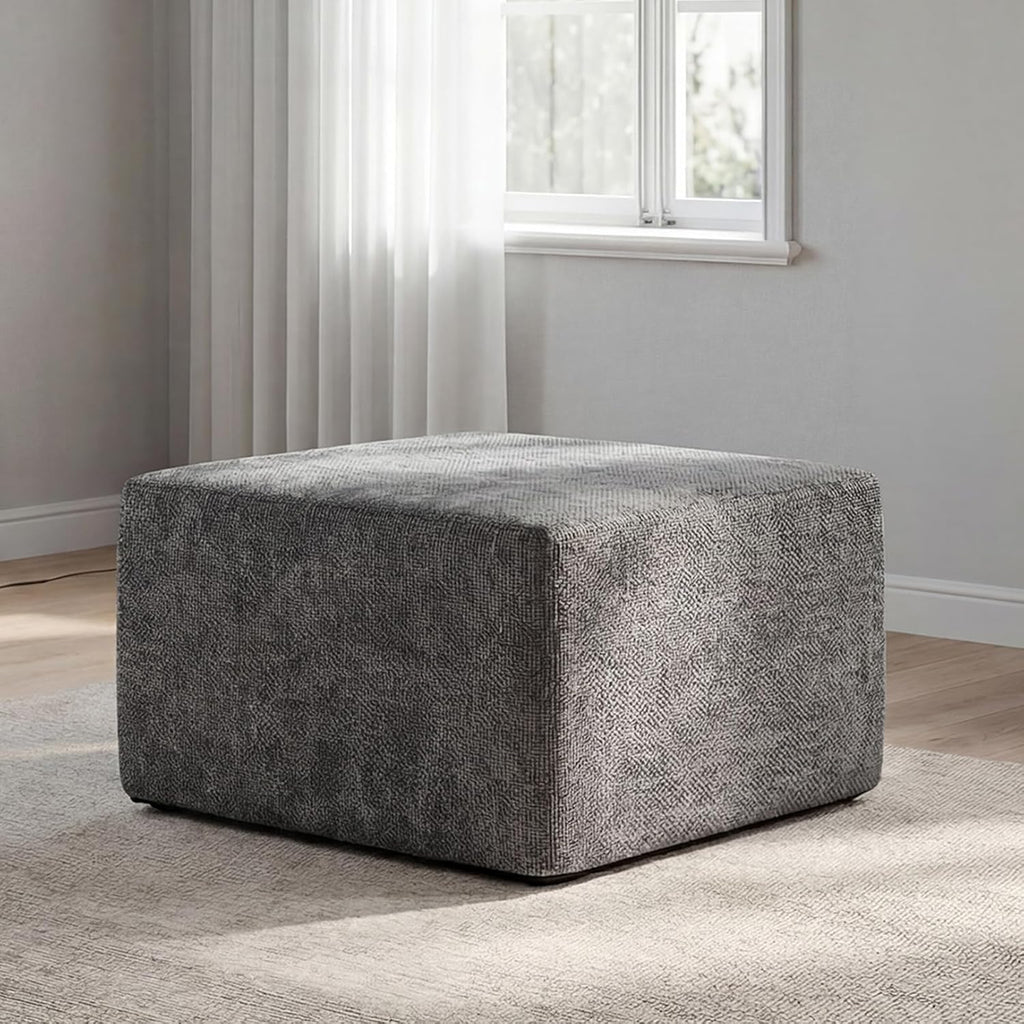 MONVANE 27.5" Square Ottoman, Modular Foot Rest, Grey | Matches Modular Sectional Cloud Couch, Footstool for Living Room, No Assembly Required, High-density Resilient Foam