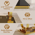 Coffee Table Set of 3, Coffee Table and 2 End Table, Gold/Black | Modern Living Room Table Set of 3, Tempered Glass Top, Stainless Steel Base with Mirror Finish, Easy to Clean & Assembly