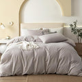 JIYUAN 100% Washed Cotton Duvet Cover Set 3 Pieces Oversized King, 1 Duvet Cover 120x98 Inches(Comforter Not Included) and 2 Pillowcases,Linen Feel Bedding Set Comfy and Breathable, Heathered Linen