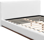Christopher Knight Home Bettine Modern Boucle Queen Size Bed Frame with Headboard, Solid Wood Queen Bed Frame, Slat Panel Support Platform Bed, No Spring Box Needed, Heavy Duty, White+Brown
