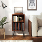 LOKO Record Player Stand with Charging Station, Turntable Stand with Vinyl Storage & USB Ports, Farmhouse Vinyl Record Storage Cabinet for Living Room, Bedroom, Music Room, Holds Up to 150 Albums
