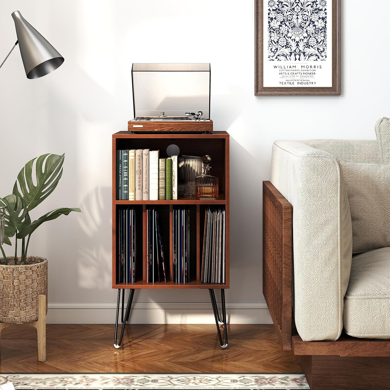 LOKO Record Player Stand with Charging Station, Turntable Stand with Vinyl Storage & USB Ports, Farmhouse Vinyl Record Storage Cabinet for Living Room, Bedroom, Music Room, Holds Up to 150 Albums