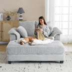 VINGLI 56" Oversized Chaise Lounge Chair, Light Grey Comfy Corduroy Chaise Sofa Recliner Bed Upholstered Sleeper Couch Bed with Throw Pillows and Armrests for Living Room, Movie Room, Bedroom
