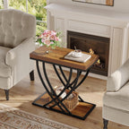 Tribesigns Side Table, 2-Tier Narrow End Table for Living Room, Industrial Nightstand with Metal Frame, Small Bedside Tables for Bedroom, Sofa Couch, Small Spaces, Rustic Brown