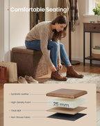 SONGMICS HOME Storage Ottoman, Removable Lid, Foldable Foot Stool, PU Leather, for Entryway, Living Room, Bedroom, 15.2 x 15.2 x 15.2 Inches, Brown