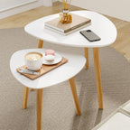 BAMEOS Bamboo Nesting Triangle End Table,Set of 2 Side Table Modern Minimalist Coffee Table for Living Room, Balcony in White