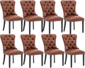 CIMOTA Brown Leather Dining Chairs Set of 8 Mid Century Modern Dining Room Chairs Tufted Upholstered Kitchen Dining Chairs Comfortable Side Chairs with Nailhead Trim/Ring Back (PU /8PCS)