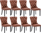 CIMOTA Brown Leather Dining Chairs Set of 8 Mid Century Modern Dining Room Chairs Tufted Upholstered Kitchen Dining Chairs Comfortable Side Chairs with Nailhead Trim/Ring Back (PU /8PCS)