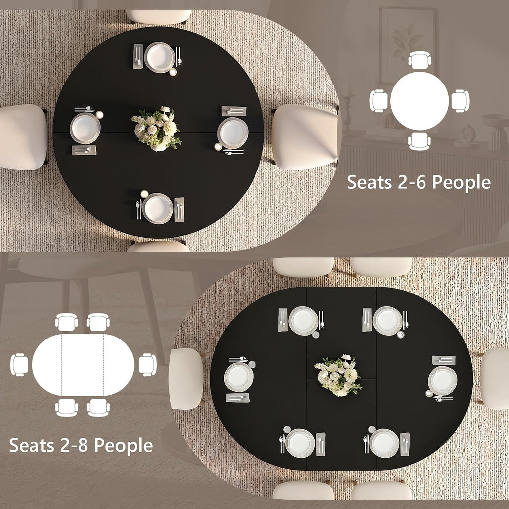 Einhomn 43-59" Extendable Round Dining Table, Kitchen Table for 4-8, Farmhouse Circle Dining Room Table with Removable Leaves,Hidden Storage, Space Saving Wood Kitchen & Dining Room Furniture, Black