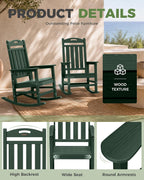Oversized Outdoor Rocking Chair, High Back Porch Rocker Chair, HDPE All Weather Resistant Rocking Chairs for Patio, 380lbs Weight Capacity, Green