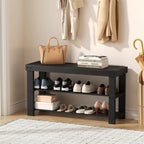 DUMOS Wooden Shoe Rack Bench with Storage, 3-Tier Bamboo Entryway Benches, Shoe Rack Holds Up to 286 lb Storage Organizer, 11.3 x 35.43 x 17.8 Inches, Suitable for Bedroom Living Room Balcony, Black