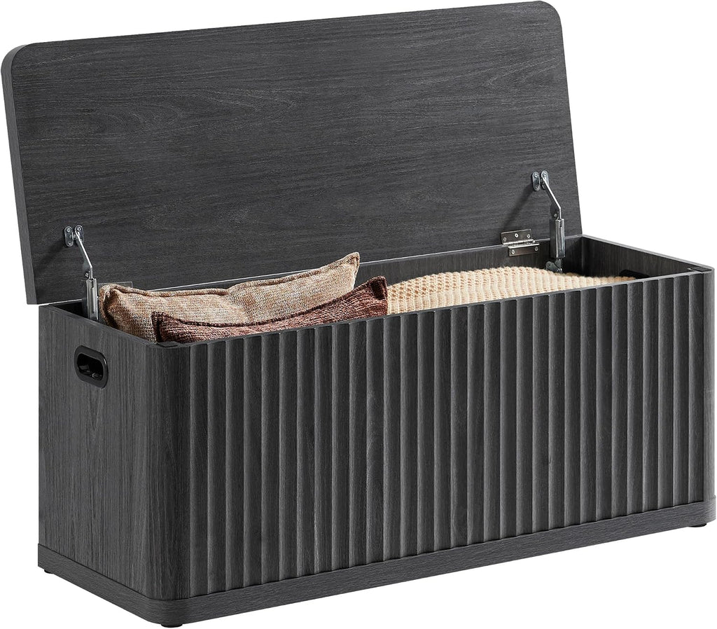 SICOTAS Storage Bench 40.2" Wide Shoe Bench with Lift Top Large Wooden Storage Chest Trunk Modern Blanket Chest with 2 Safety Hinges & Seating for Bedroom Entryway Living Room Hallway