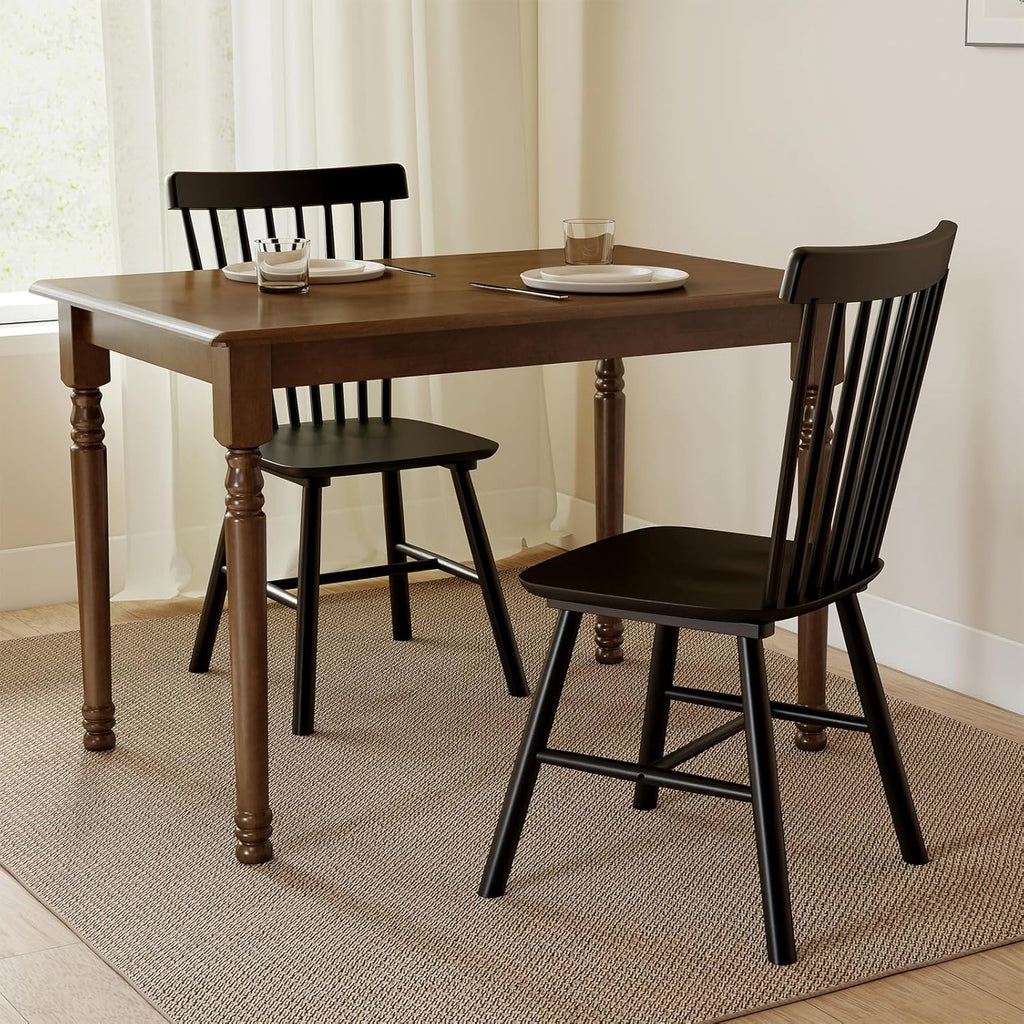 Kmax Dining Chairs Set of 4 Vintage Kitchen Chairs Windsor Chairs with Solid Wood Legs Farmhouse Country Style, Black