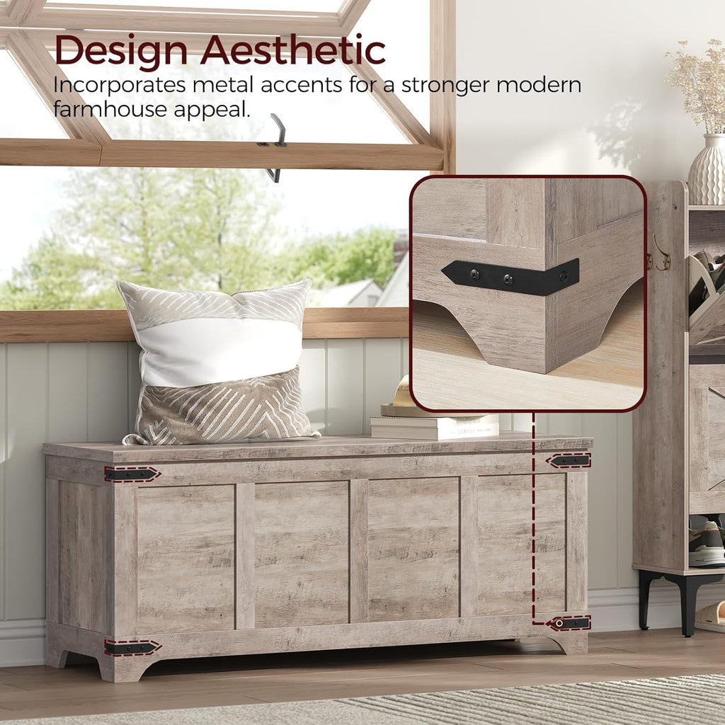 MAHANCRIS 47.2" Storage Chest Extra Large, Wooden Storage Bench with 2 Safety Hinges, Entryway Shoe Bench, 47.2x15.7x19.7 Inch, Easy Assembly, Storage Trunk for Living Room, Bedroom, Greige SCHG4901