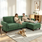 L Shaped Sectional Couch for Living Room, Modular Small Sofa with Ottoman | 96 Inch, 3 Deep Seats, Green, Chenille, Easy Tool-Free Assembly, Modern Compact Sofa Set for Apartment, Office, Small Space