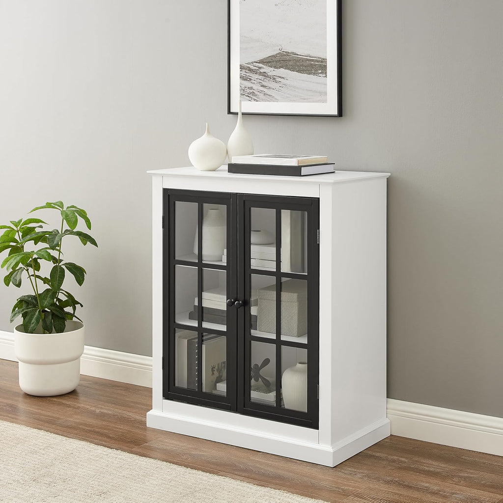 Crosley Furniture Cecily Stackable Pantry Storage Cabinet with Shelves, Kitchen, Dining, or Laundry Room, White/Matte Black