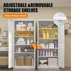 71"Tall Metal Kitchen Pantry Storage Cabinet with Doors& 4 Shelves | White Pantry Cabinet, Utility Kitchen Cupboard, Large Food Storage Cabinets, Steel Locker for Dining, Office, Living Room