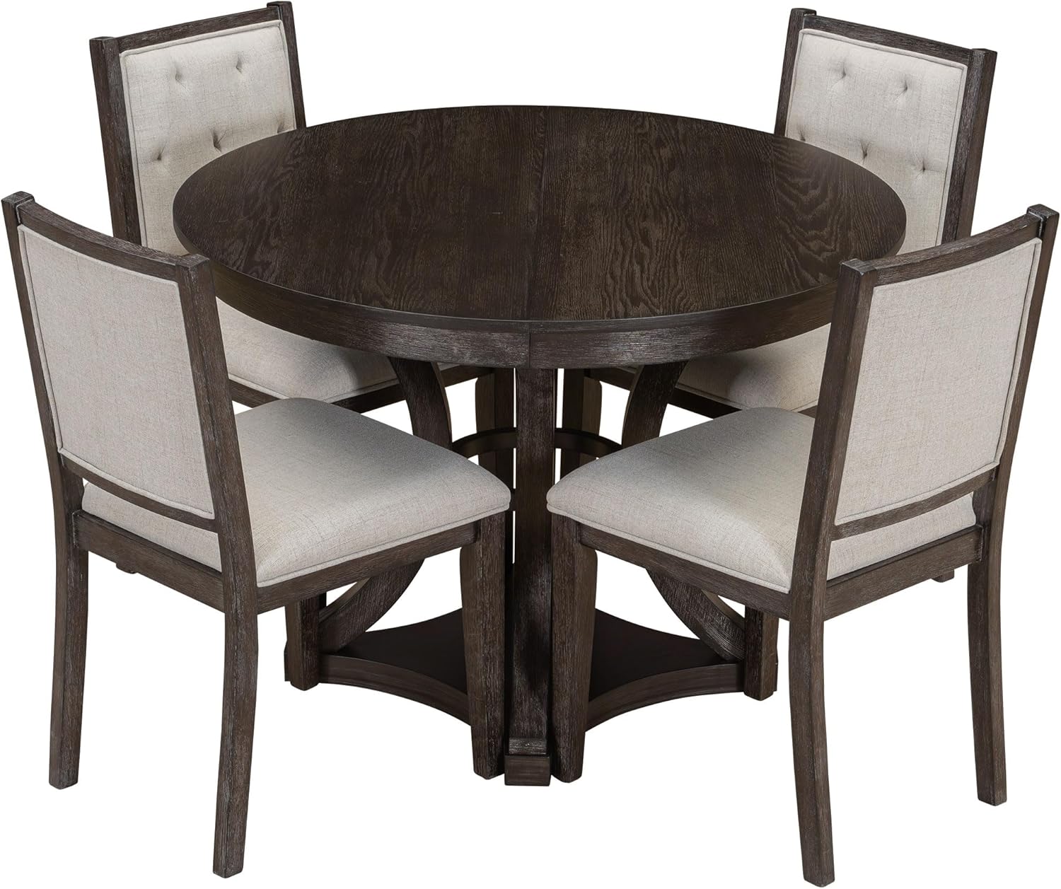 Bellemave Extendable Dining Table Set for 4, 5-Piece Retro Round Table Set with 4 Upholstered Chairs, Round Table with a 16" W Leaf, Oval Kitchen Table Set with Extendable Table (Espresso)